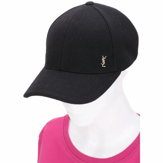 【YSL】Saint Laurent 聖羅蘭 羊毛氈混紡金字棒球帽(黑色)(遮陽帽 羊毛帽)