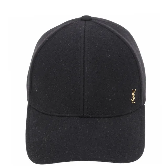 【YSL】Saint Laurent 聖羅蘭 羊毛氈混紡金字棒球帽(黑色)(遮陽帽 羊毛帽)