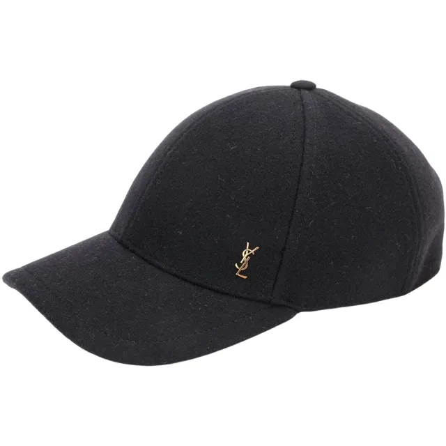 【YSL】Saint Laurent 聖羅蘭 羊毛氈混紡金字棒球帽(黑色)(遮陽帽 羊毛帽)