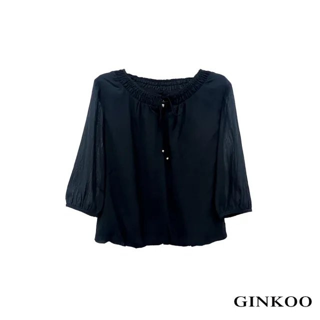 【GINKOO 俊克】前綁帶縮口七分上衣