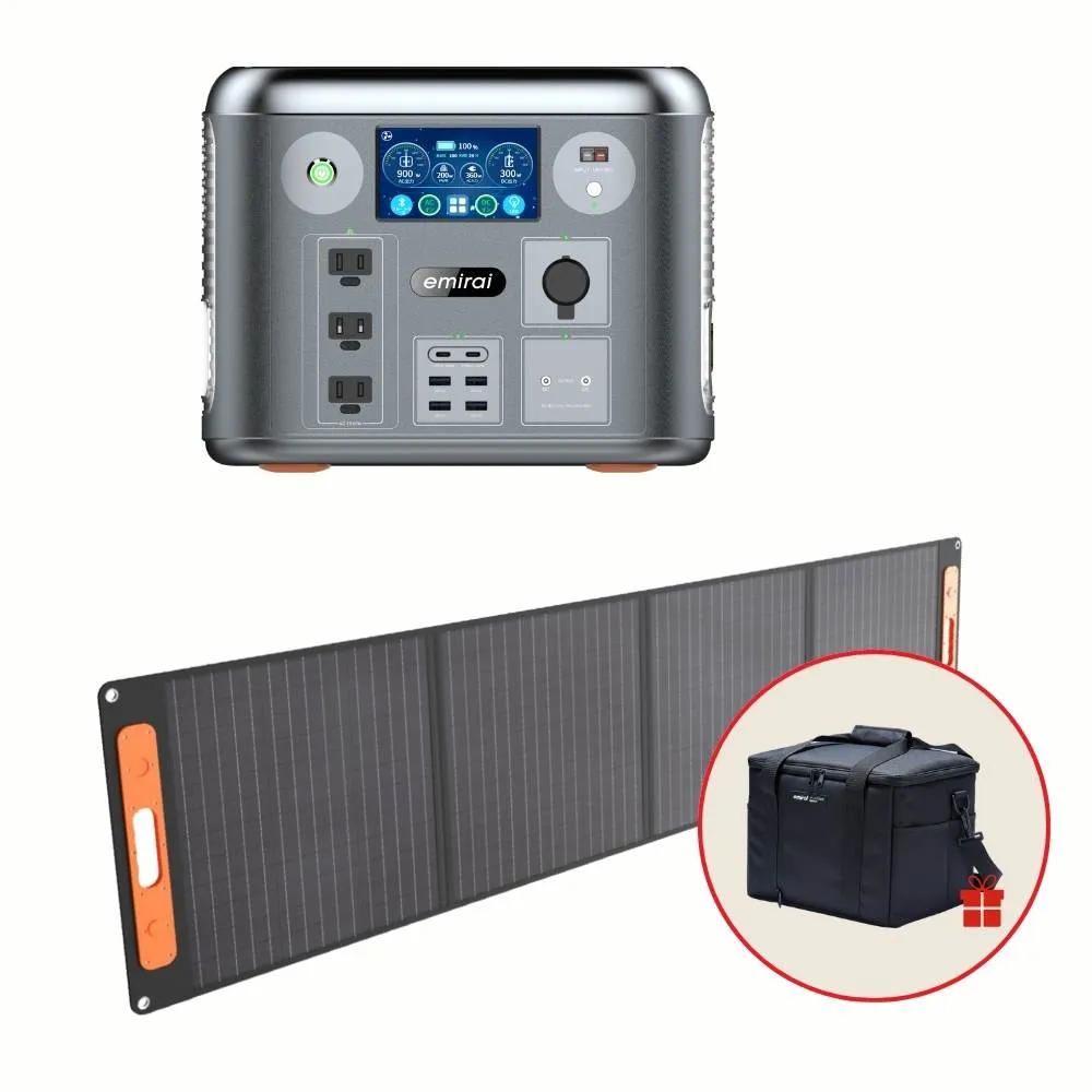 【emirai】次世代行動電站1500W+200W太陽能板組-太空灰EMR1500(戶外防災露營儲能電站/安全耐用磷酸鐵鋰)