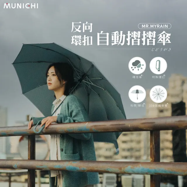 【MUNICHI 沐尼黑】反向環扣自動摺摺傘 雨傘 自動傘 摺疊傘 輕量傘 梅雨 晴雨兩用 輕量 防潑水 MR.MYRAIN