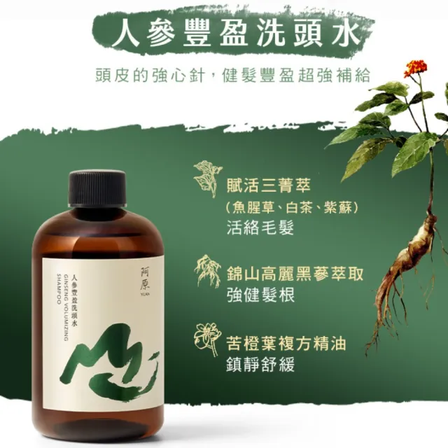 【阿原】人參豐盈養髮液50mL*1+人參豐盈洗頭水250mL*1(強健髮根)(清潔同時保養)