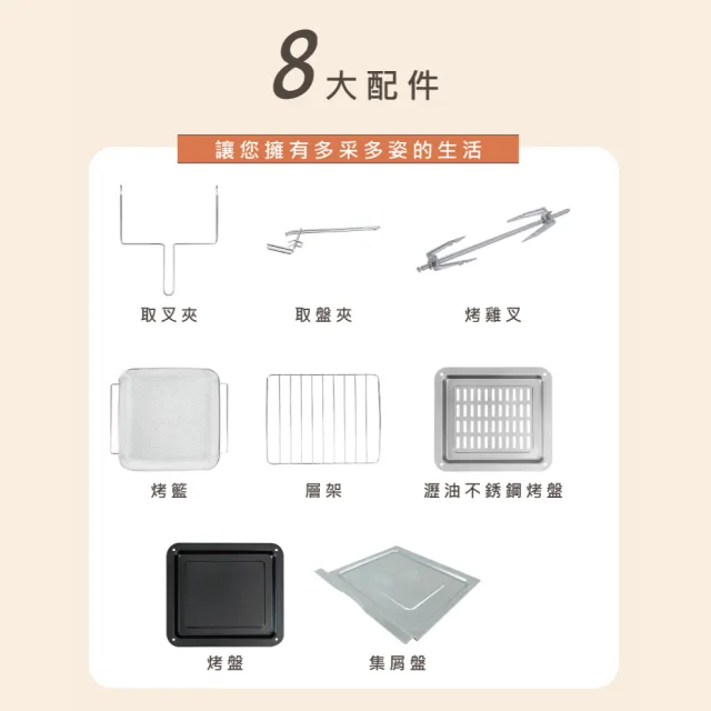 【SANSUI 山水】15L旋風溫控智能氣炸烤箱 標配組 (SAF-588)氣炸鍋/吐司機/果乾機/大容量/安全斷電/父親節