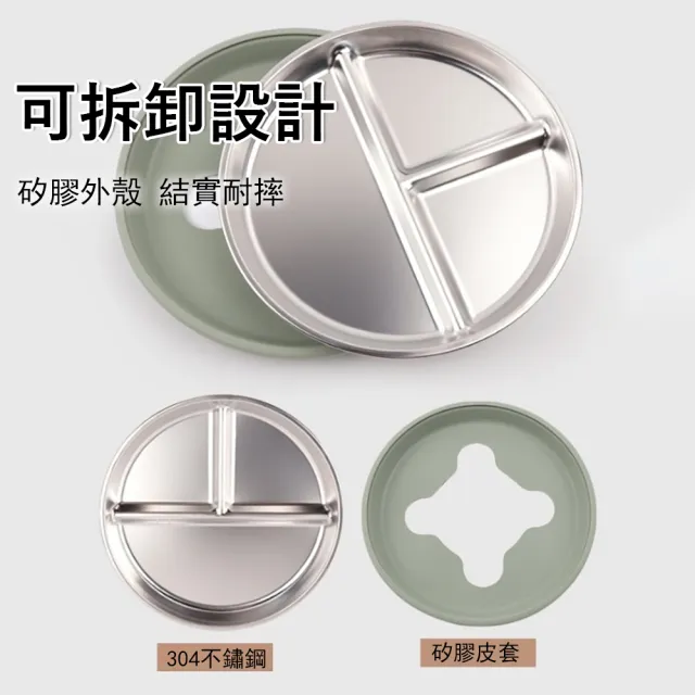 【Klova】304不鏽鋼兒童餐盤 寶寶副食品雙耳吸盤碗 強力吸盤防打翻 (可拆洗隔熱/分格餐具/學習叉匙套裝)