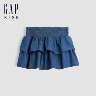 【GAP】兒童牛仔抓皺迷你褲裙-深色水洗(912186)