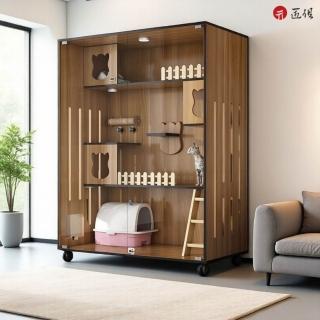 【匠俱】日系實木大型多層貓咪城堡/玻璃門展示貓籠120*60*150cm(三貓款/多層跳台/帶輪可移/多貓豪宅)