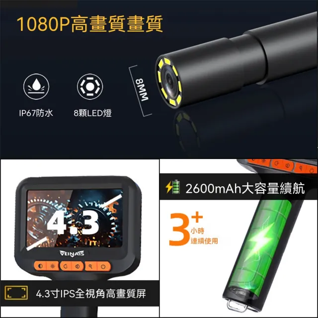 沃森邸 內窺鏡 管道檢測內視鏡 汽修可視探頭 工業檢測內窺鏡 防水攝像頭 實時顯示 10米硬線