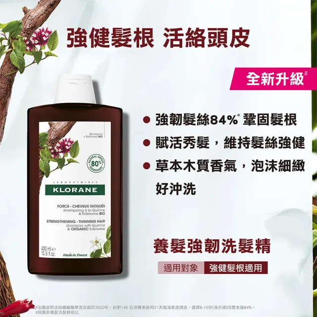 【KLORANE 蔻蘿蘭】官方直營 任選2入植萃洗髮精400ml(養髮/控油/護色/澎鬆/涼感/舒敏/抗屑/保濕)