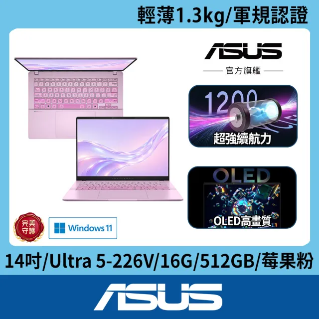 【ASUS 華碩】包鼠組★14吋Ultra5輕薄AI筆電(VivoBook S S5406SAL/Ultra 5-226V/16G/512G/W11/OLED/莓果粉)