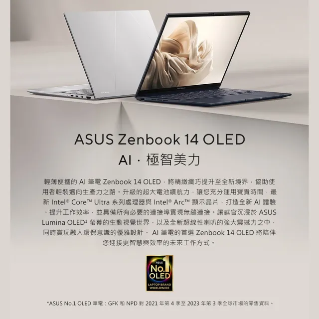 【ASUS 華碩】65W充電組★14吋Ultra7輕薄AI筆電(ZenBook UX3405CA/Ultra7-255H/16G/512G SSD/W11/EVO/OLED)
