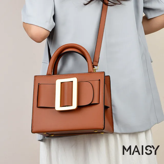 【MAISY】復古時尚個性金扣耐磨立體小方包 斜跨包 手提包(深棕色 / 黃棕色 / 酒紅色 / 黑色)