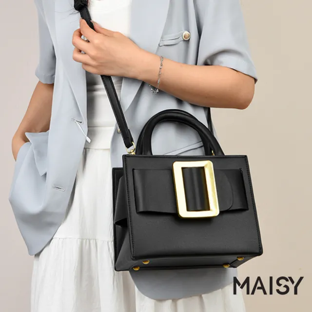 【MAISY】復古時尚個性金扣耐磨立體小方包 斜跨包 手提包(深棕色 / 黃棕色 / 酒紅色 / 黑色)