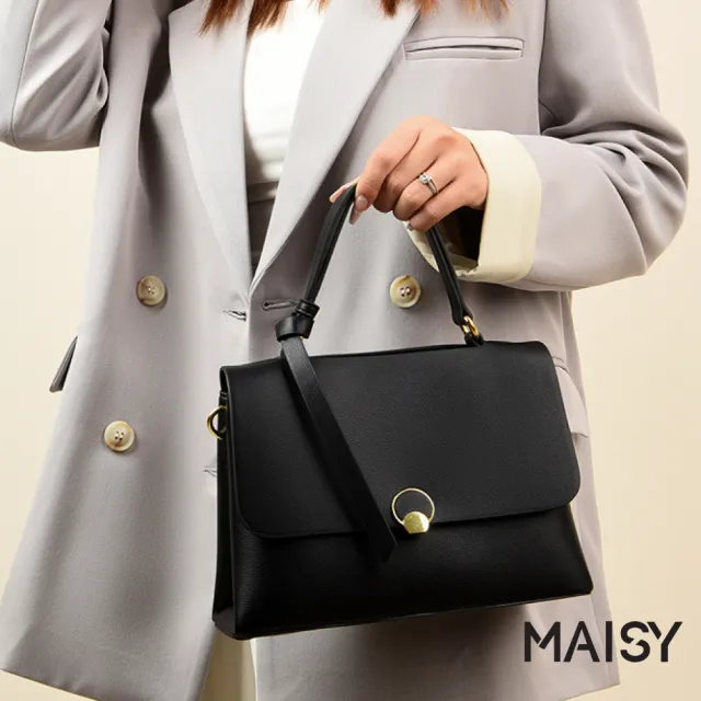 【MAISY】經典時尚真皮金扣耐磨質感手提包 肩背包 斜跨包(米白色 / 奶茶色 / 黑色)