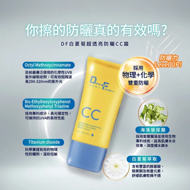 【DF 美肌醫生】白夏菊超透亮防曬CC霜40mL SPF50+/★★★★
