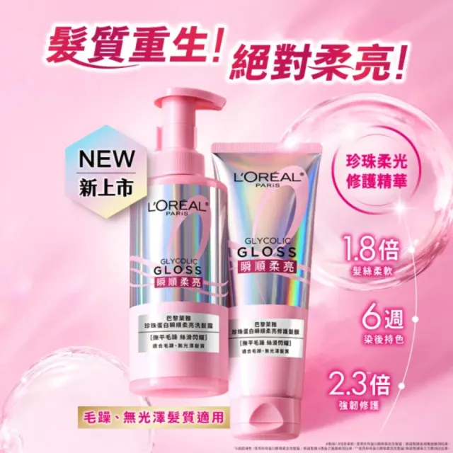 【L’OREAL Paris 巴黎萊雅】珍珠蛋白瞬順柔亮/玻尿酸水光豐盈/黃金柔韌修護系列洗髮露_2入組 (洗髮精)