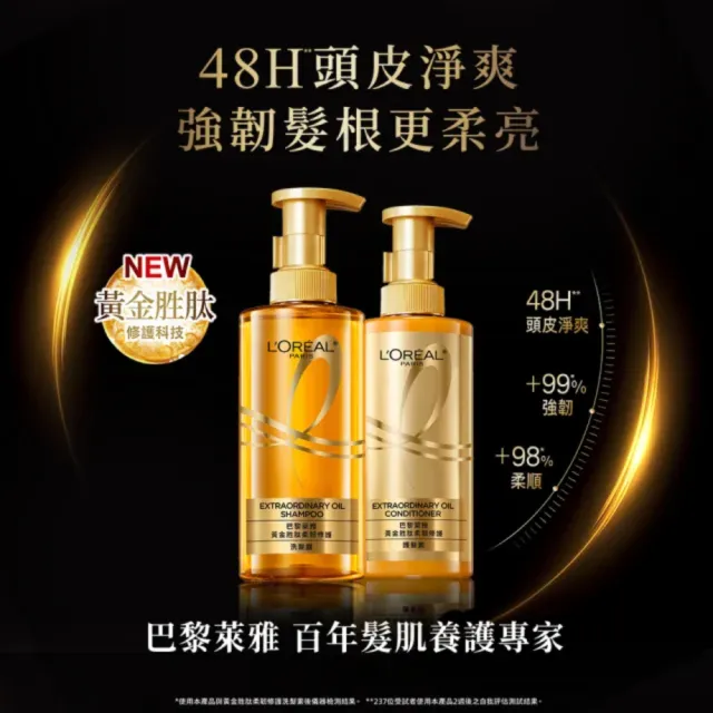 【L’OREAL Paris 巴黎萊雅】珍珠蛋白瞬順柔亮/玻尿酸水光豐盈/黃金柔韌修護系列洗髮露_2入組 (洗髮精)