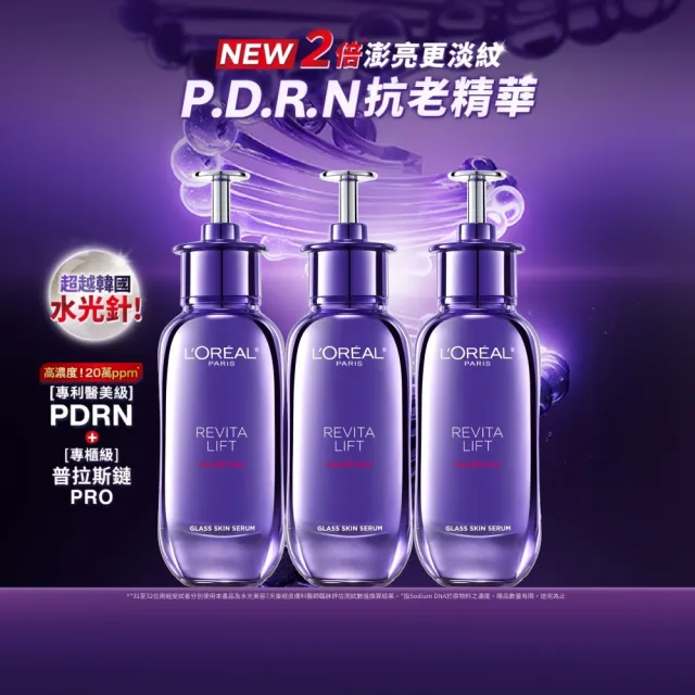 【L’OREAL Paris 巴黎萊雅】超水光P.D.R.N修護精華 30ml_3入組(修護/保濕/PDRN)