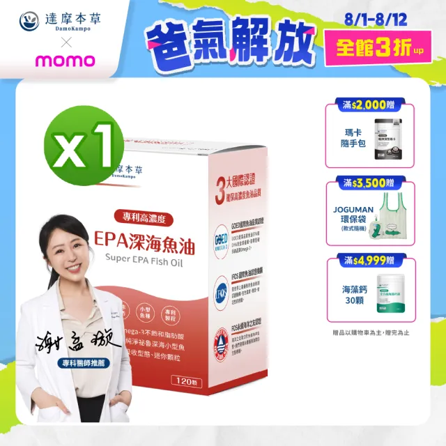 【達摩本草】高濃度EPA 專利深海魚油x1入120顆/盒(專科醫生推薦、特金獎肯定)