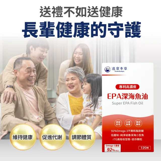 【達摩本草】高濃度EPA 專利深海魚油 4入120顆/盒(專科醫生推薦、特金獎肯定)