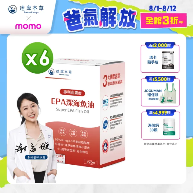 【達摩本草】高濃度EPA 專利深海魚油6入120顆/盒(專科醫生推薦、特金獎肯定)