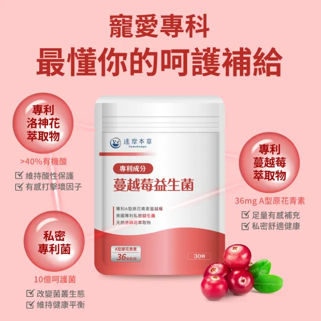 【達摩本草】法國專利蔓越莓益生菌 買8送2(1入30顆）（共300顆)