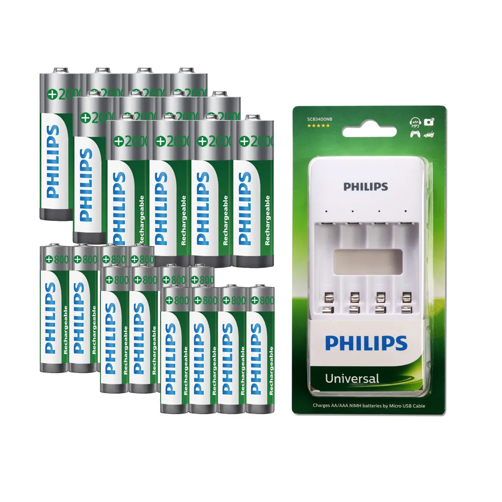 【Philips 飛利浦】低自放鎳氫充電電池3號4入*3+4號4入*3(贈USB 4槽智慧型充電器)