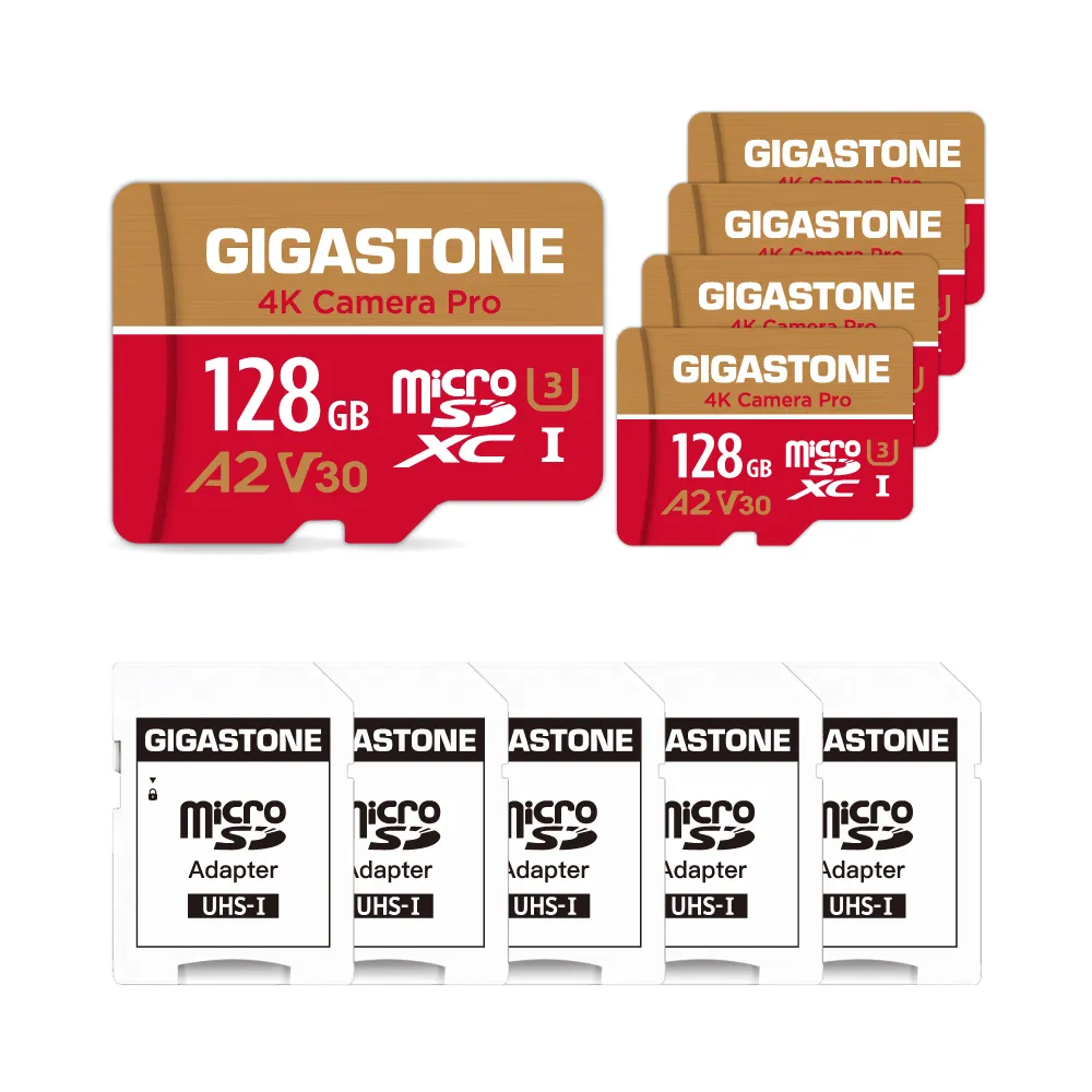 【GIGASTONE 立達】4K Camera Pro microSDXC UHS-Ⅰ U3 A2V30 128GB攝影高速記憶卡-5入組(GoPro/DJI)