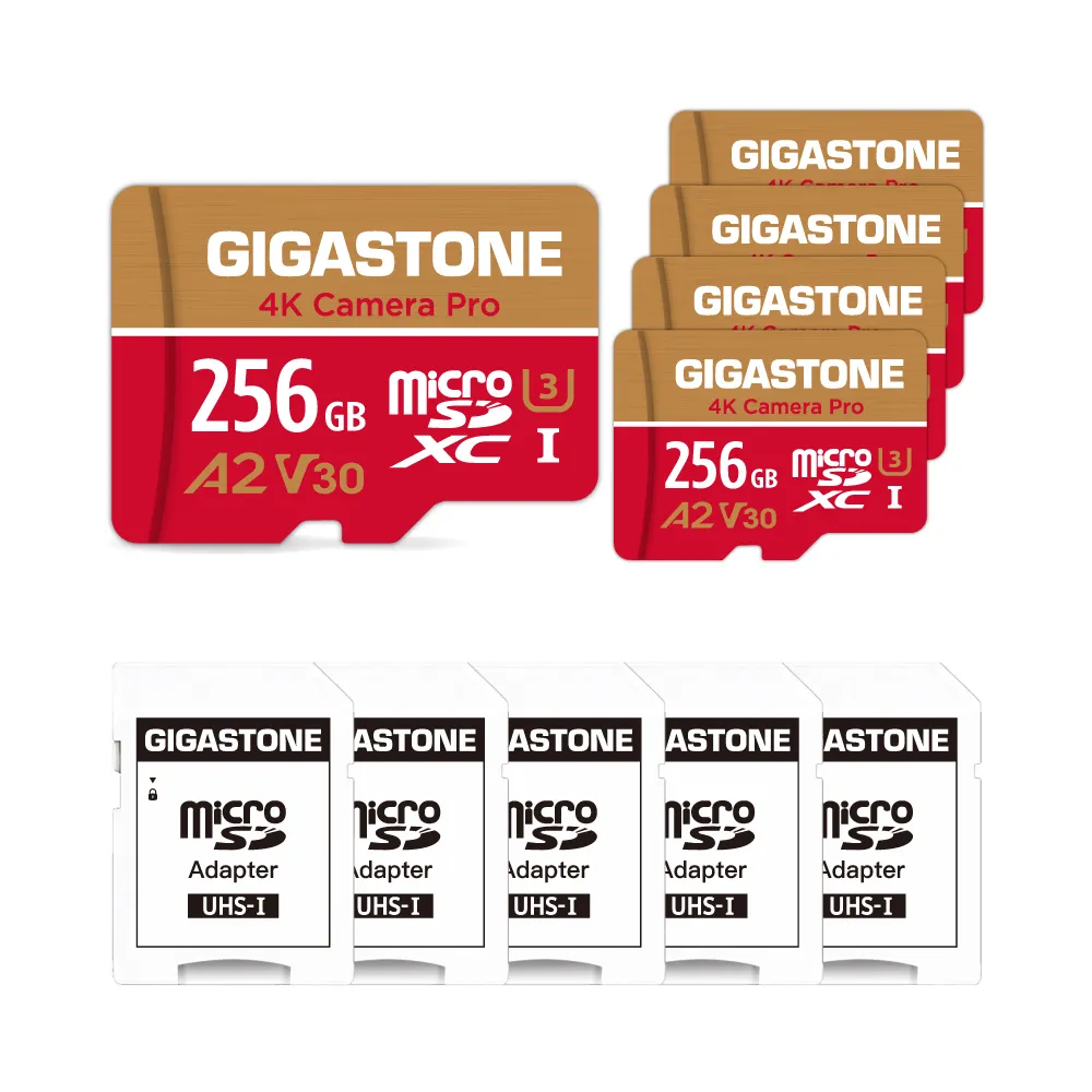 【GIGASTONE 立達】4K Camera Pro microSDXC UHS-Ⅰ U3 A2V30 256GB攝影高速記憶卡-5入組(GoPro/DJI)