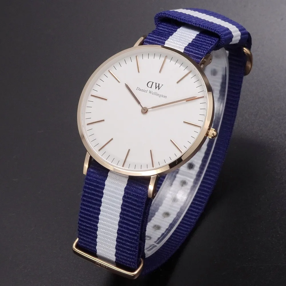 【Daniel Wellington】Daniel Wellington帆布風格時尚腕錶藍白+玫瑰金-40mm-DW00100004