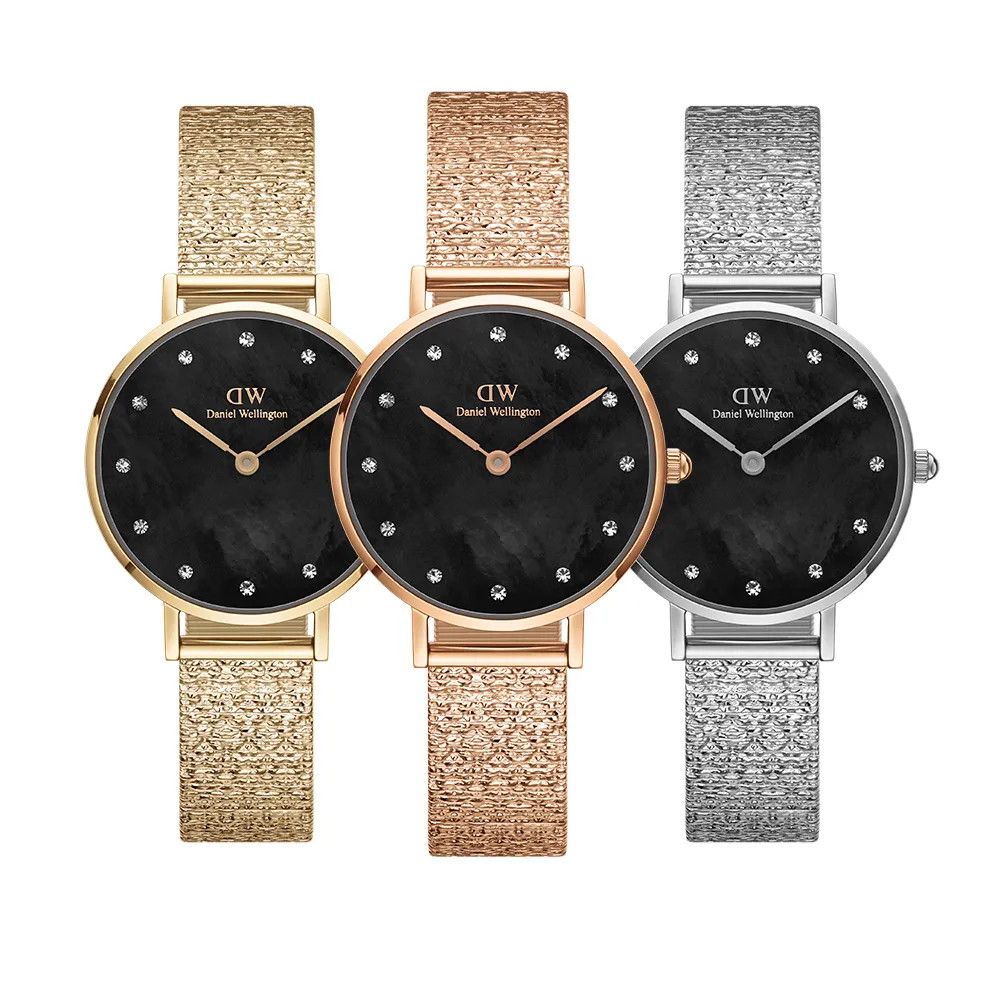 【Daniel Wellington】DW 手錶 Petite Lumine 28mm-星辰系列貝母盤麥穗鋼琴錶-星辰黑(三色 DW00100595)