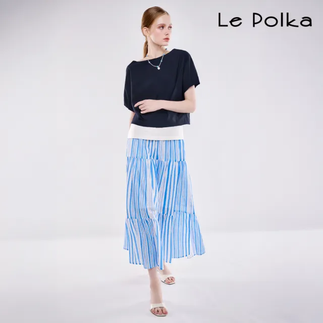 【Le Polka】條紋印花蛋糕裙-女