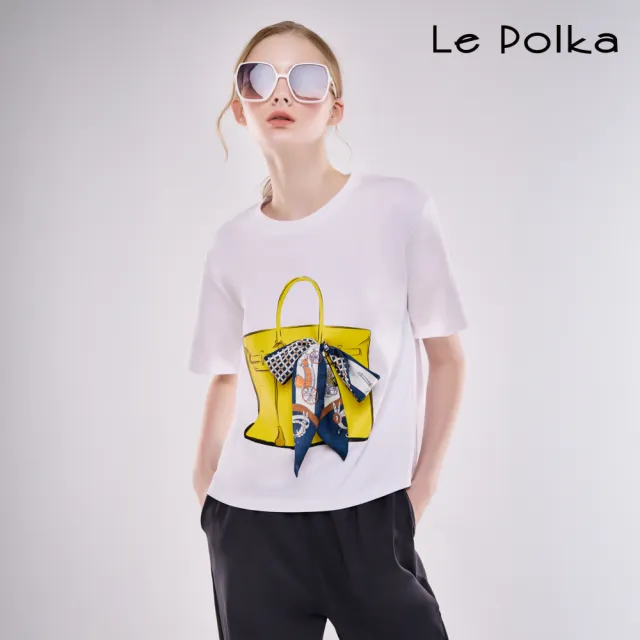 【Le Polka】絲巾包包印花上衣-女