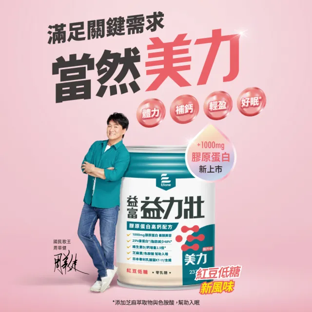 【益富】益力壯美力 膠原蛋白高鈣配方-紅豆低糖 237ml*24入*2箱(成人營養品、25%優蛋白增肌、周華健代言)