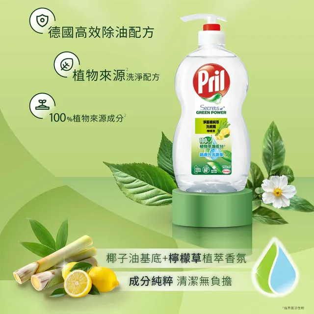 【Pril 淨麗】小蘇打高效/植純萃洗碗精/蔬果洗滌劑2瓶+4補充包(檸檬/草本/檸檬草 天然環保/強力去油)