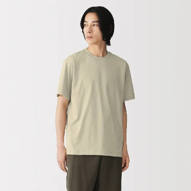 【MUJI 無印良品】男天竺圓領短袖T恤(白色/淺灰/黑色/淺綠/卡其綠/藍色/灰白)