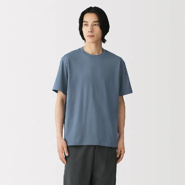 【MUJI 無印良品】男天竺圓領短袖T恤(白色/淺灰/黑色/淺綠/卡其綠/藍色/灰白)