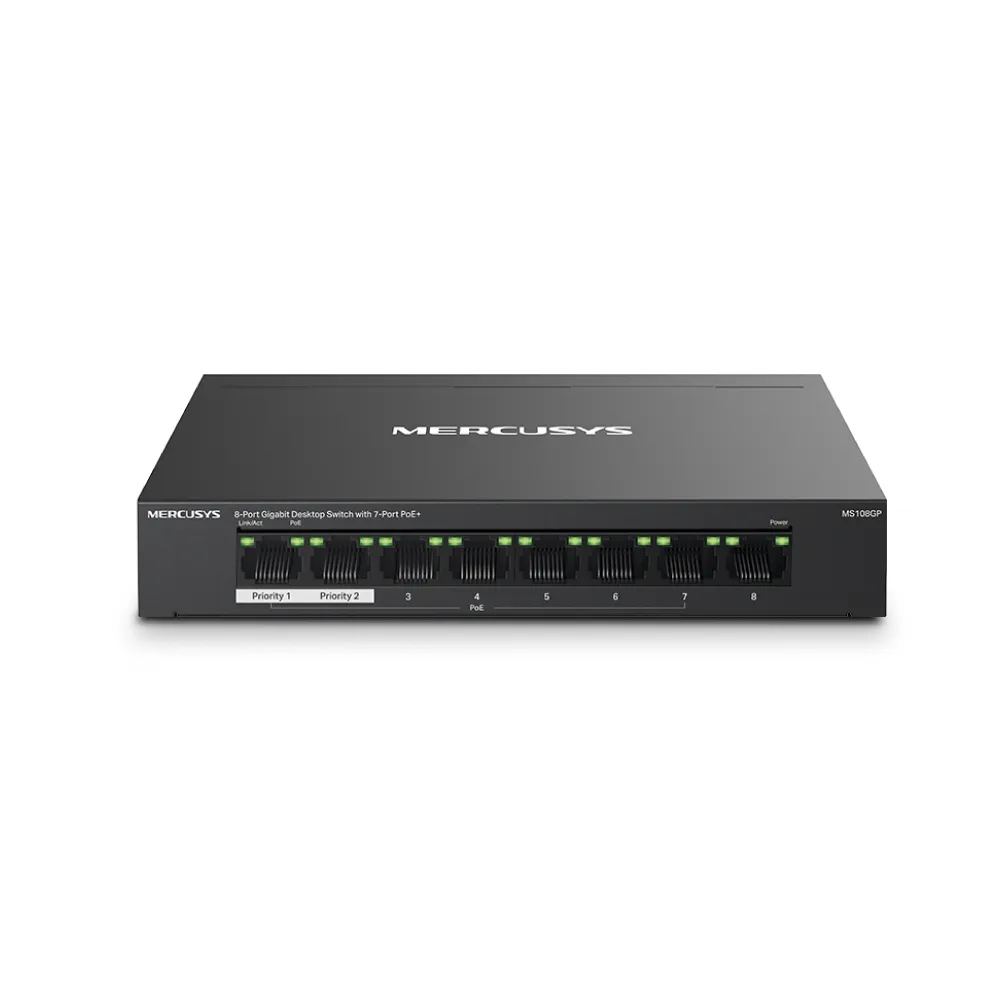 【Mercusys 水星】8埠 port Gigabit 桌上型 7埠PoE+ 乙太網路交換器 金屬殼 隨插即用 switch hub(MS108GP)