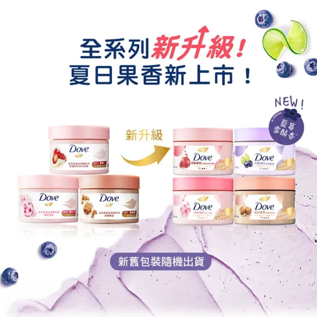 【Dove 多芬】去角質冰淇淋身體磨砂膏298gx1入(薰衣草/櫻桃/藍莓雪酪/石榴籽/櫻花/楓糖/奇異果籽)