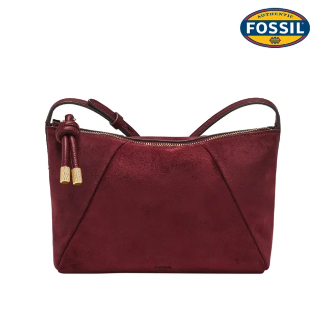 【FOSSIL】Willa 質感麂皮斜背包-酒紅色 ZB11229603