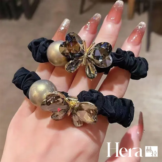 【HERA 赫拉】仙氣玫瑰花閃鑽蝴蝶大腸髮圈兩入組 H115080301(玫瑰花 蝴蝶大 腸髮圈 兩入組)