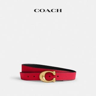 【COACH】蔻馳官方直營 SCULPTED C針釦雙面腰帶 皮帶 25MM-無畏紅色 黑色(CEB68)