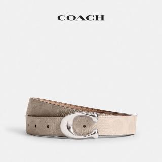 【COACH】蔻馳官方直營 SCULPTED C針釦雙面腰帶 皮帶 25MM-LH/灰褐沙色(CEB69)
