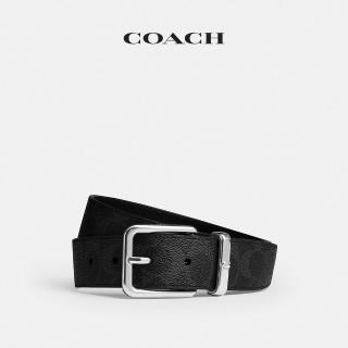 【COACH】蔻馳官方直營 HARNESS針釦腰帶 皮帶 35MM-黑色 Signature(CEB92)