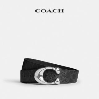 【COACH】蔻馳官方直營 SCULPTED C針釦雙面腰帶 皮帶 38MM-黑色 Signature(CEB75)