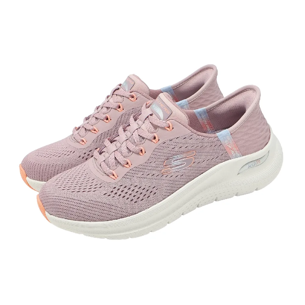 【SKECHERS】休閒鞋 Arch Fit 2.0 Slip-Ins 寬楦 女鞋 粉紅 白 回彈 避震 健走鞋(150066-WMVMT)