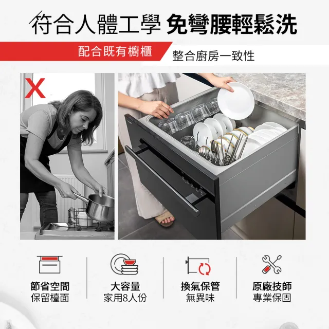 【Celinda 賽寧】8人份抽屜美型洗碗機JN-800D(110V/含安裝/抽屜式洗碗機)