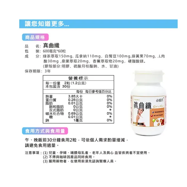 【草本之家】真曲纖1入組60粒/入(飯前專用.綠茶.瓜拿納.白腎豆)