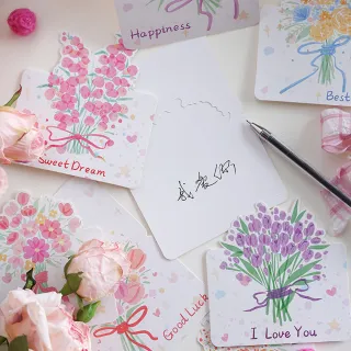 Paper Play 萬用卡片 感謝卡/萬用卡片-繽紛彩色手繪花束造型卡片 賀卡 感謝卡 祝福卡(8款任選)