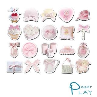 Paper Play 清新INS風粉色蝴蝶結元素造型磁鐵 軟磁貼 冰箱磁鐵 20入套組(冰箱貼 冰箱磁鐵)